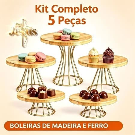 Kit Boleira Bandejas Decoração Festa Expositor Doces 5 Peças