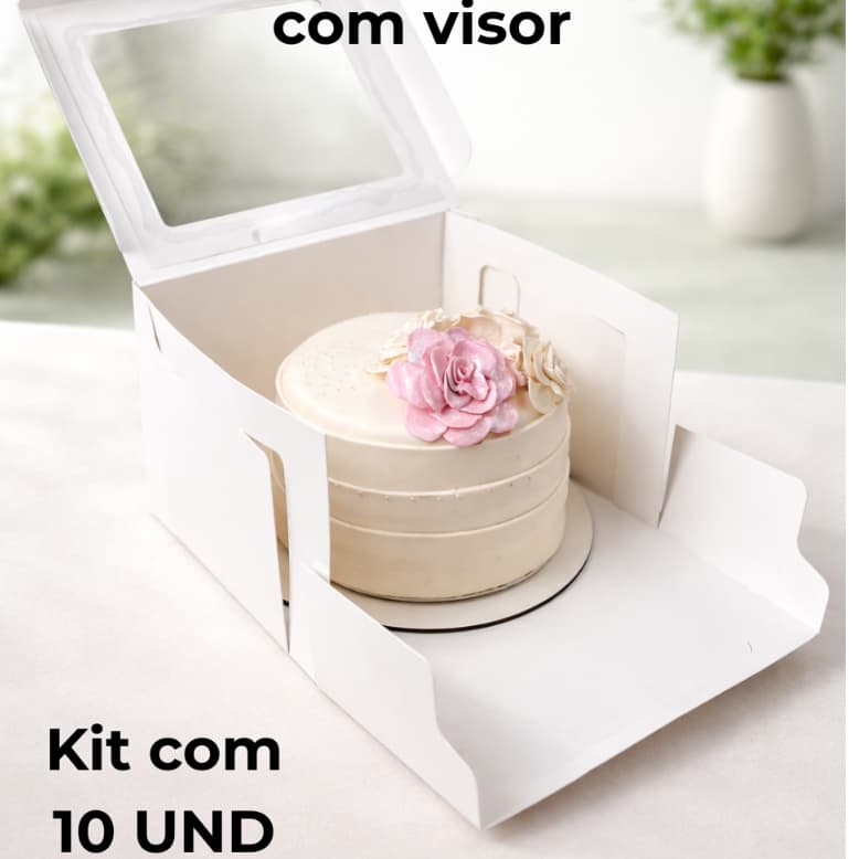 10 Und Caixa Para Bolo 20x20x14 Com Visor.