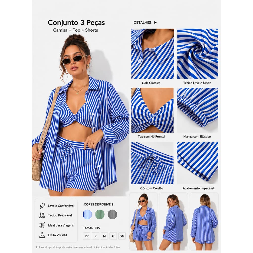 Conjunto Feminino Listrado 3 peças.