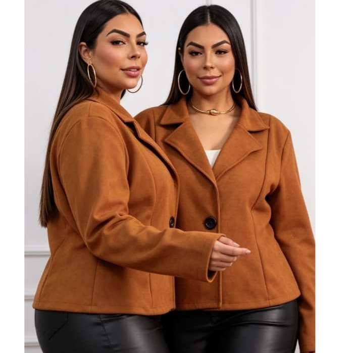 Jaqueta Feminina Plus Size Estilo Casual em Scuba Suede Tecido Macio Moda Moderna 2026