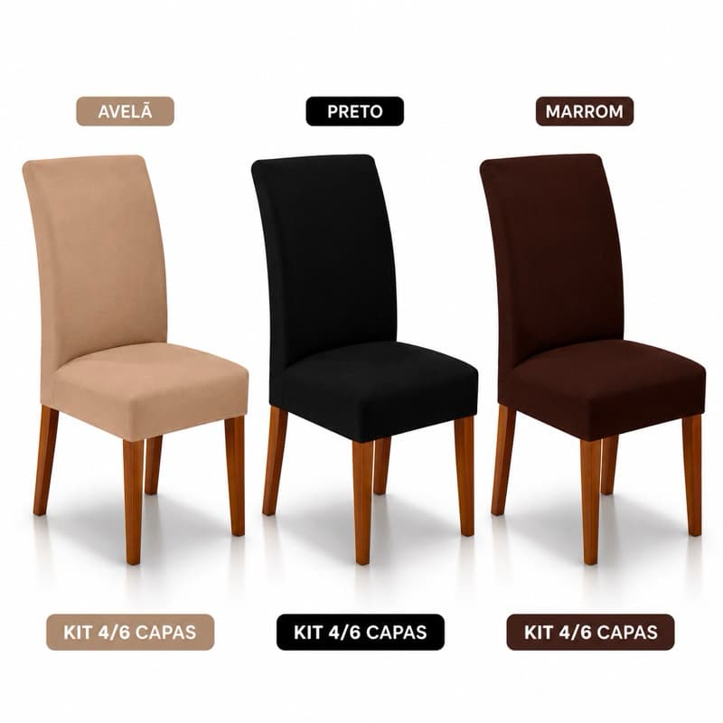 KIT 4/6 CAPAS PARA CADEIRA MESA DE JANTAR ESCRITORIO SALA 100% POLIESTER KIT 4 E 6 LUGARES Moderno De Alta qualidade