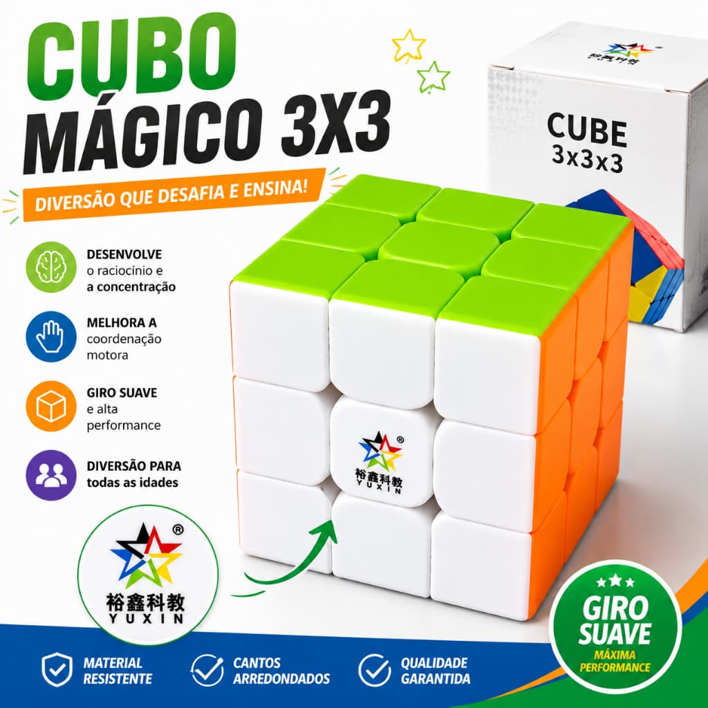 Cubo Mágico 3x3 Profissional Brinquedo Educativo Para Crianças Adultos Desafio Inteligente Antiestresse