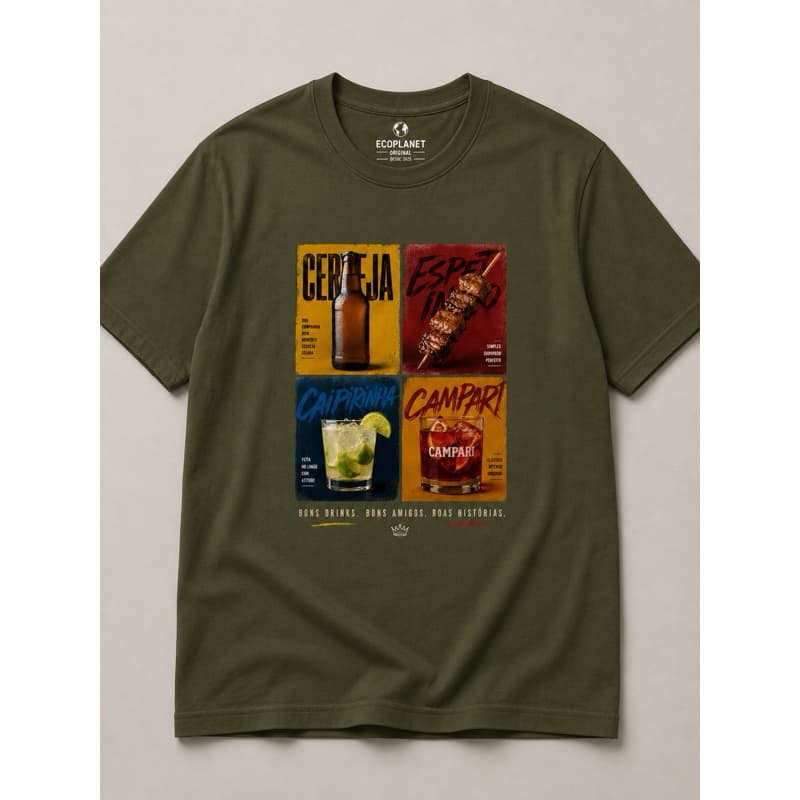 Camiseta Bar Churrasco Drinks e Amigos casual 100% Algodão Unissex envio imediato