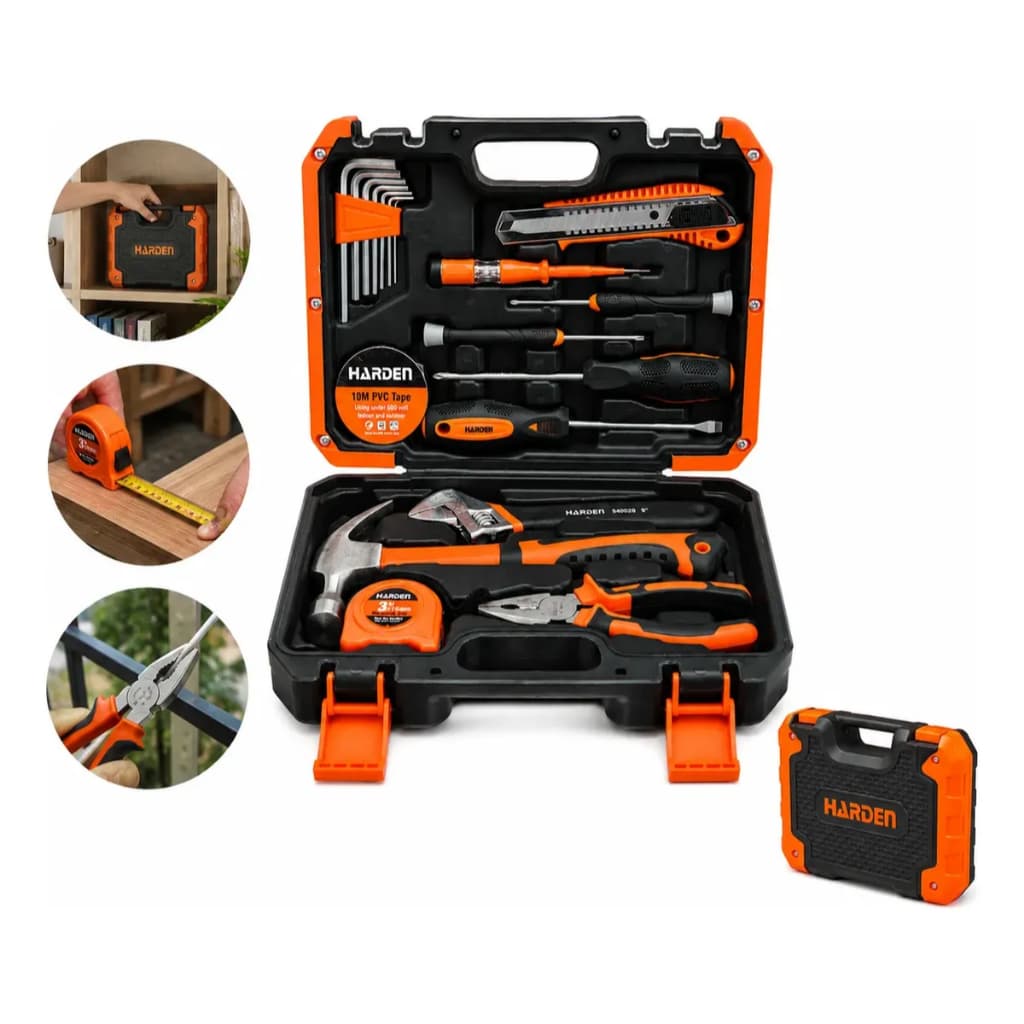 Jogo de Ferramentas HARDEN Kit com 18 Peças Marca Americana Resistente e Qualidade Superior Martelo Trena Chaves