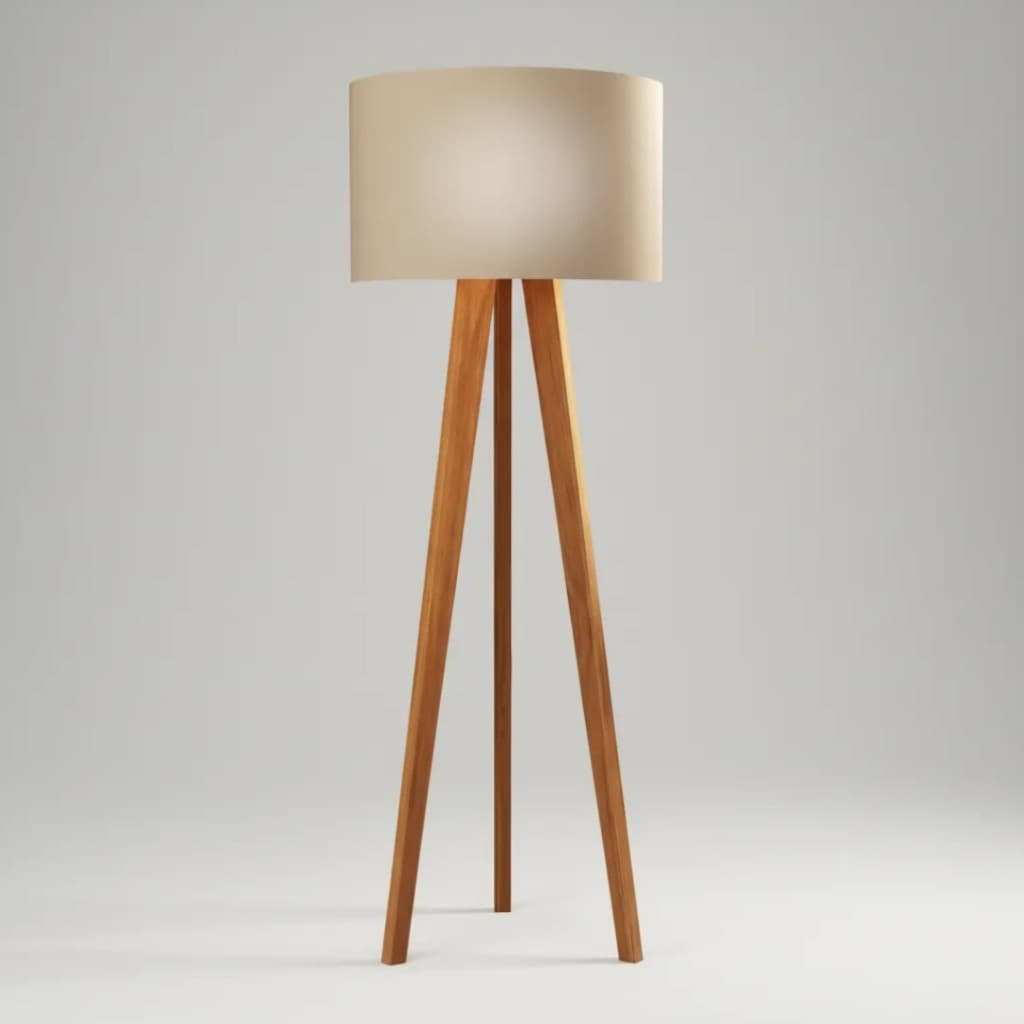 Luminária Chão Tripé Madeira Cúpula Off White Decoração Luxo