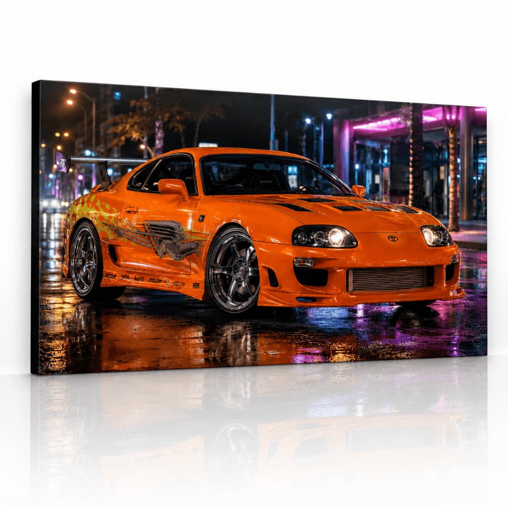 Quadro Decorativo Toyota Supra MK4 Laranja Velozes e Furiosos para Quarto Gamer e Garagem