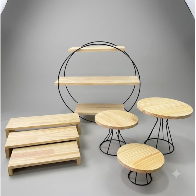 Kit Super Completo para Decoração de Festas e Eventos - 7 Peças em Pinus e Ferro Preto