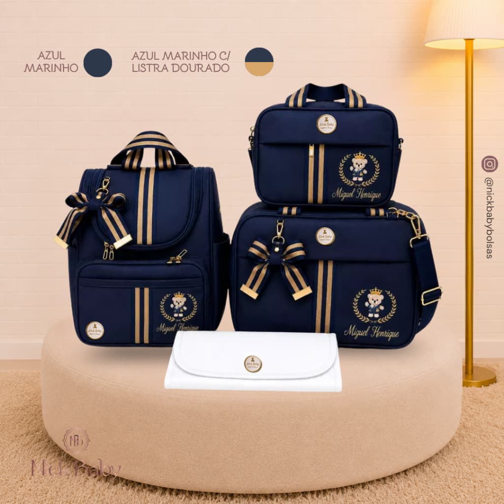 KIT DE BOLSAS MATERNIDADE LUXO 4 PEÇAS PERSONALIZADO