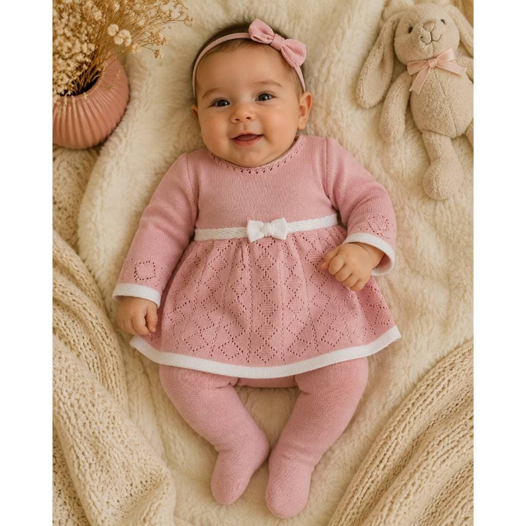Vestido Calça Rendado RN Saída Maternidade Récem Nascido Tricô infantil Bebê Menina