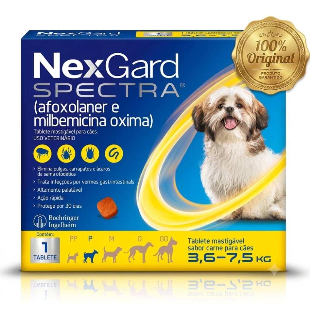 Antipulgas e Carrapatos NexGard Spectra Cães 3,6 a 7,5kg - 3 Comprimidos Mastigáveis
