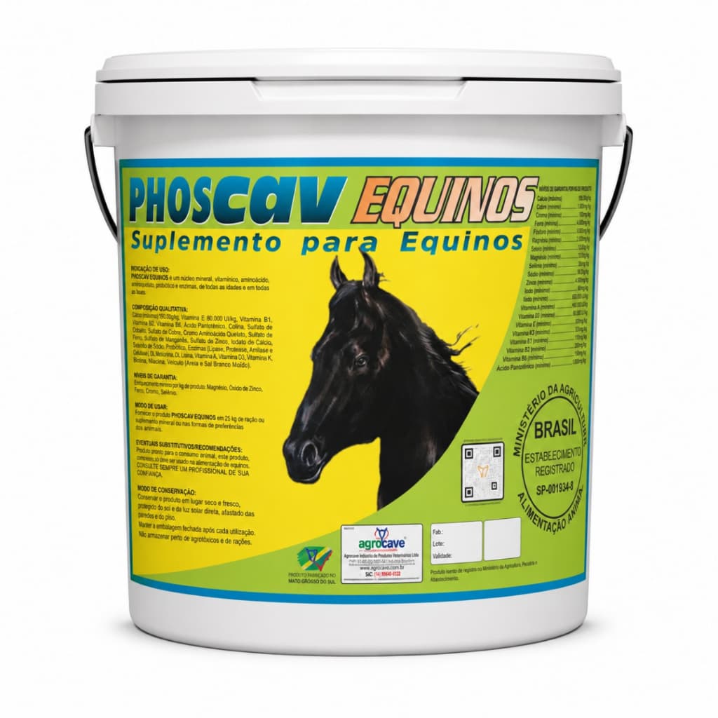 PHOSCAV Equinos Agrocave Suplemento Mineral Vitamínico Aminoácido para Cavalos 10kg e 20kg