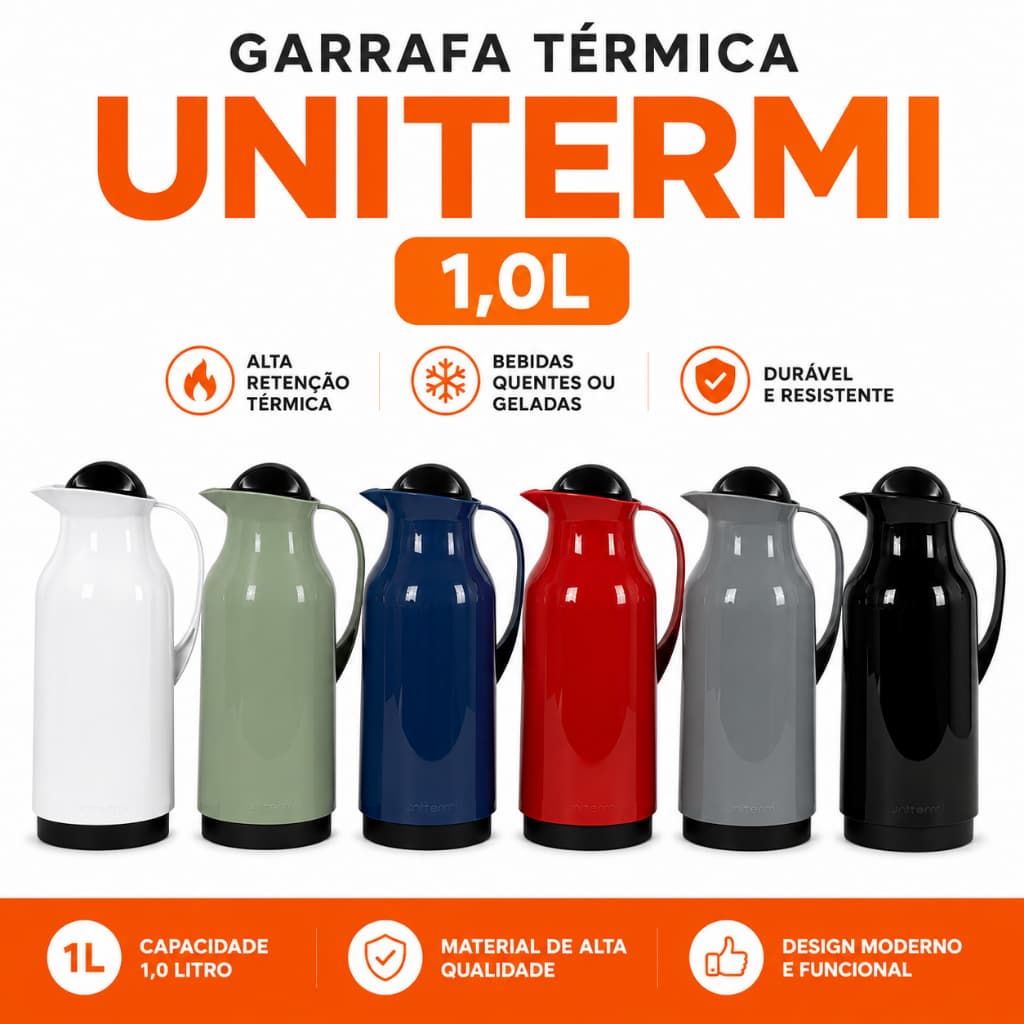 Garrafa Térmica de Café 1L Siena Unitermi Água Chá Leite Conserva Quente Tampa de Rosca Antivazameto