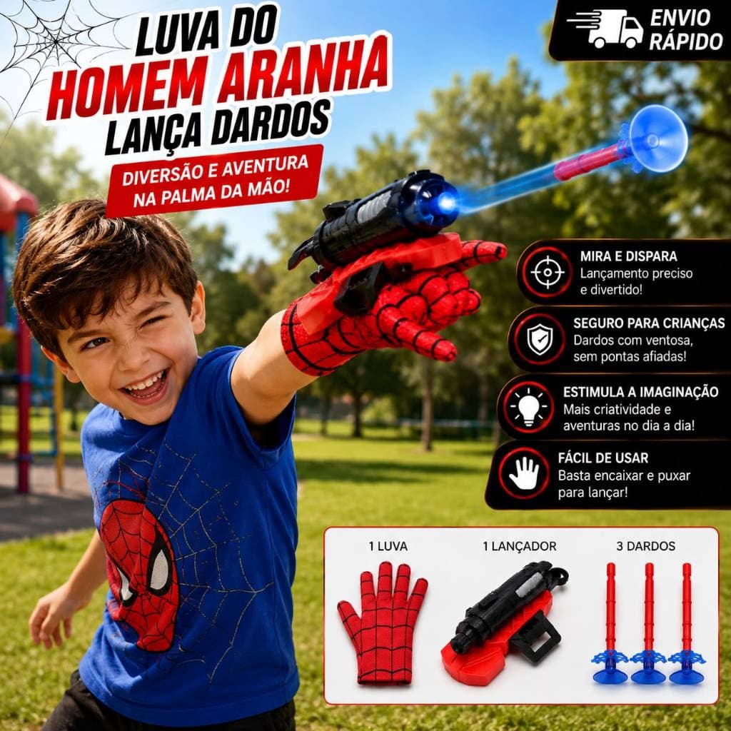 Luva Lança Teia  Dardos Ho-mem-A-ranha — Brinquedo para atirar dardos, para crianças, diversão em casa e festas