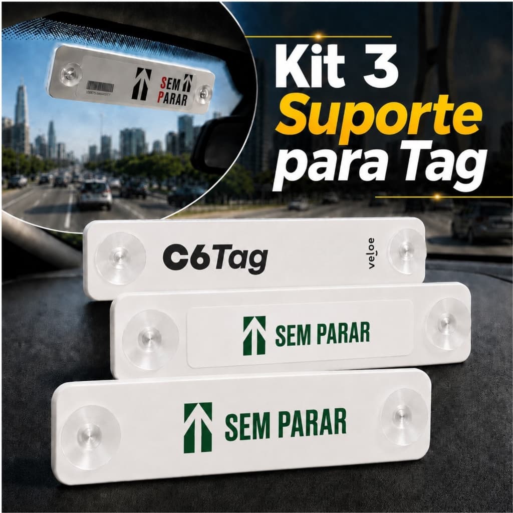 Kit 3 Suportes Para Tag Pedágio Veicular Com Ventosas Para-brisa