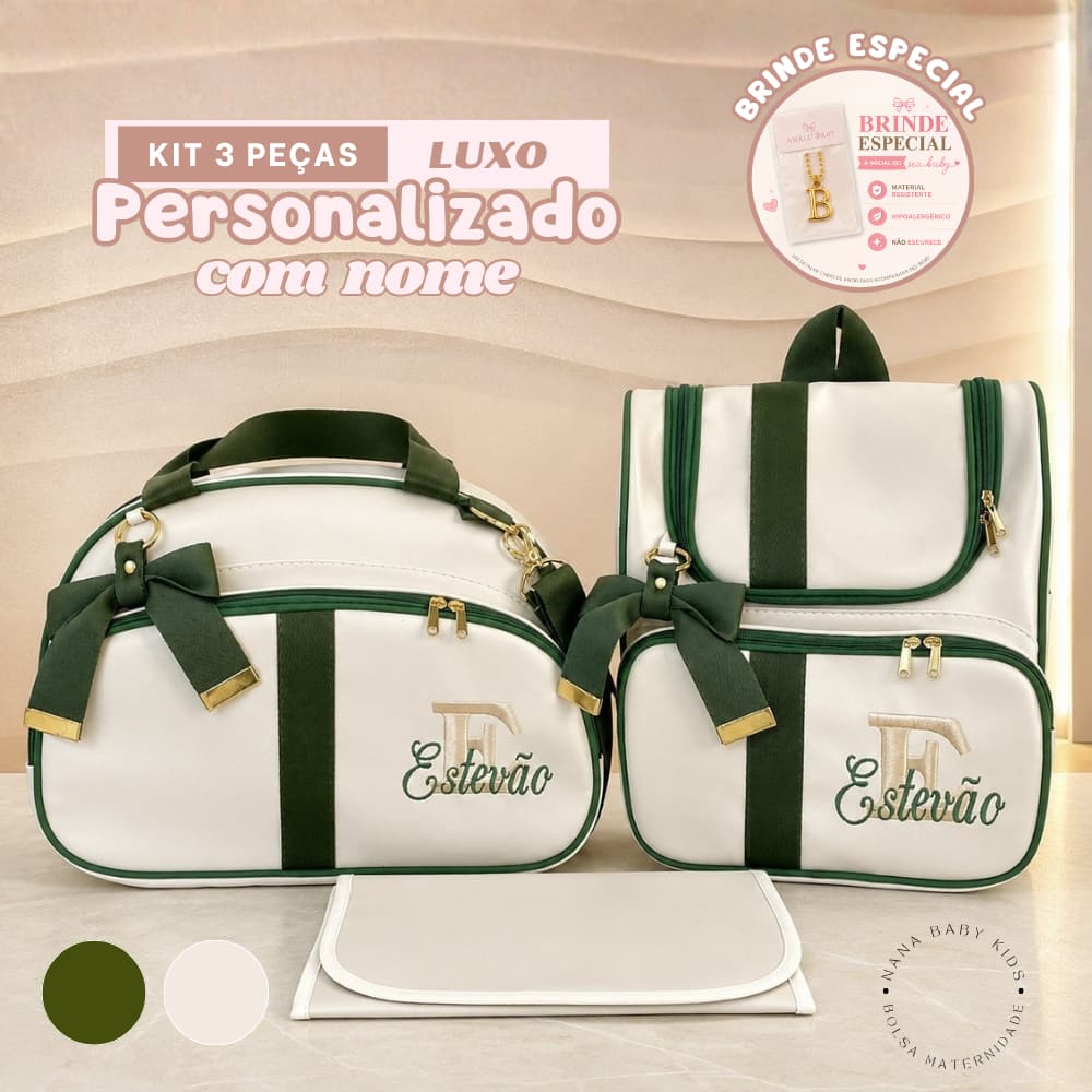 Kit maternidade 3 peças bordado personalizado com nome (GANHA UM CHAVEIRO DE BRINDE)