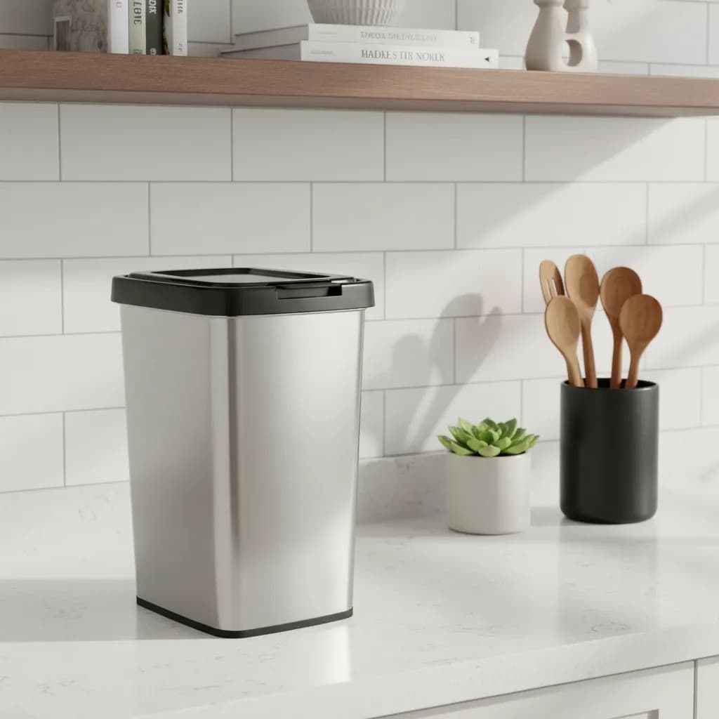 Lixeira Cesto Arqplast 9 Litros Click Label Cozinha E Banheiro Cor Cinza Inox