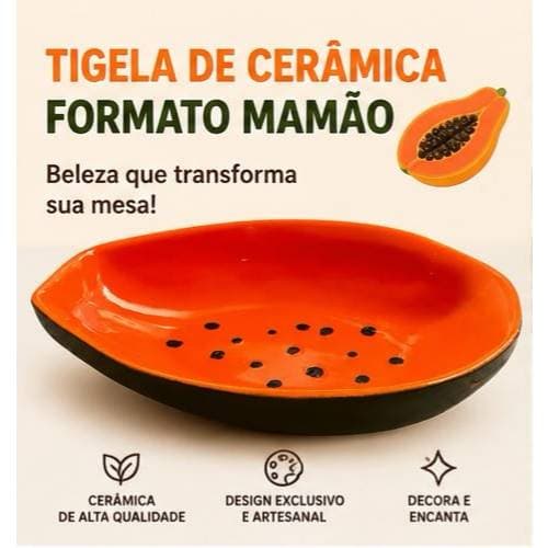 Tigela Bowl Prato de Cerâmica Formato Mamão | Travessa Decorativa para Frutas, Petiscos, Mesa Posta, Decoração