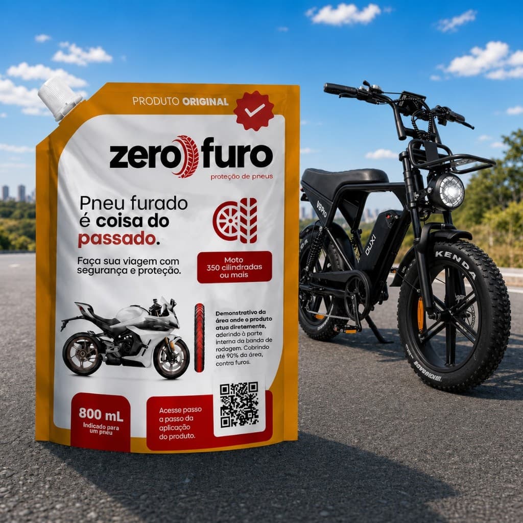Zero Furo Selante Antifuro 800ml Para Pneus de Bike Elétrica e Moto