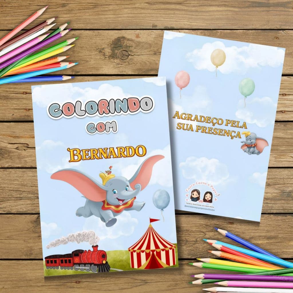 Lembrancinha Dumbo | Livrinho para Colorir Personalizado | Festa Infantil / Revista infantil