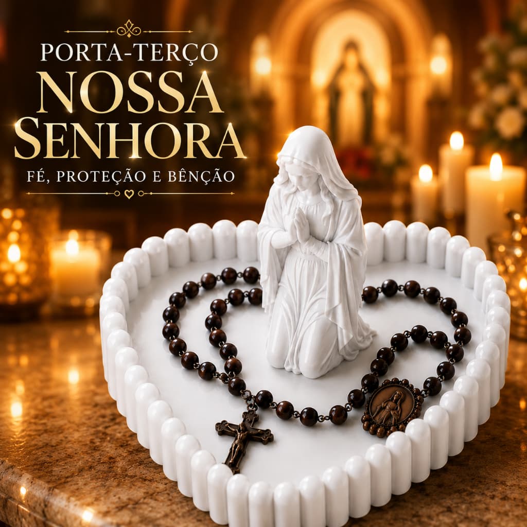 Suporte Terço Católico Nossa Senhora Aparecida Porta Rosário Minimalista em Coração Super Delicado