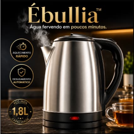 Chaleira Elétrica Inox 1,8L 1000W Ébullia™ Aquecimento Rápido Desligamento Automático Base 360° 127V