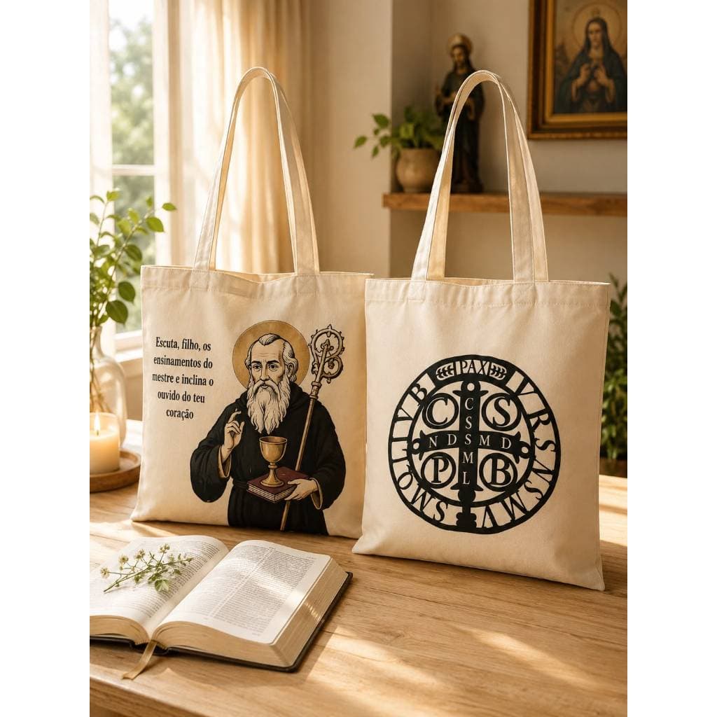 BOLSA ECOBAG SÃO BENTO E CRUZ SAGRADA UMA SACOLA DE PROTEÇÃO E DEVOÇÃO PARA DEVOTOS DE SÃO BENTO!!!