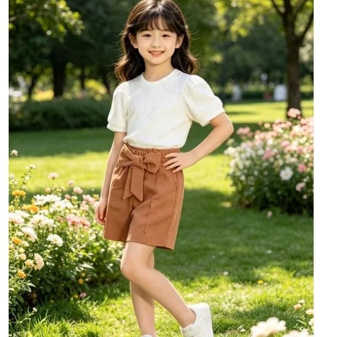 Conjunto Infantil menina: Blusa Manga Princesa & Short com Laço🩷🎀