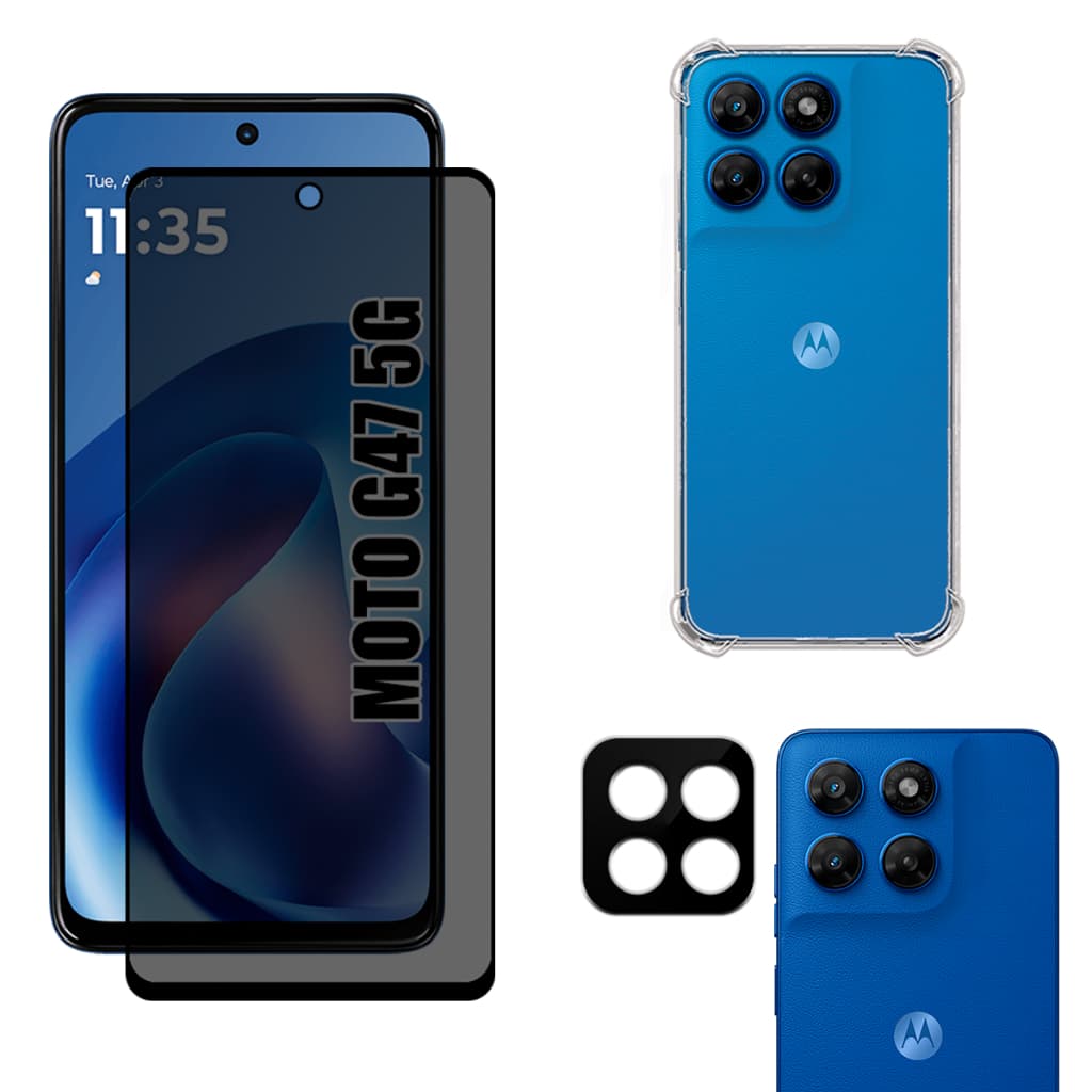 Kit Para Moto G47 | Película Privacidade Fosca - Capa Anti Shock - Película Para Câmera
