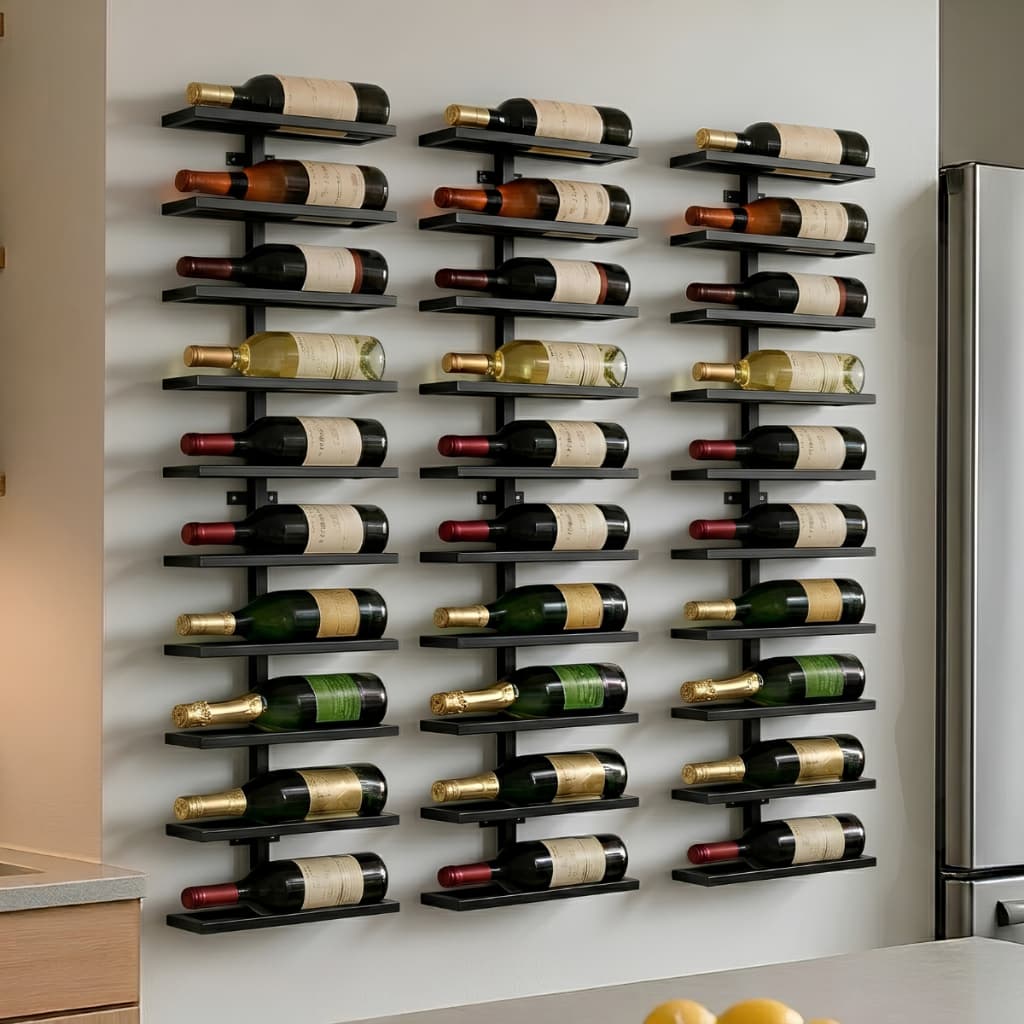 Kit 3 Adegas Suporte de Parede para 30 Garrafas de Vinhos Prateleiras Suspensa Vertical