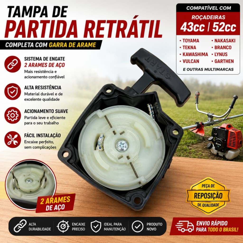 Tampa De Partida Retrátil Completa Arame Roçadeira Gasolina 43cc 45cc 52cc 58cc 63cc Toyama Tekna Vonder