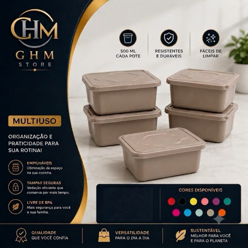 Pote Plástico 500ml  com Tampa Organizador de Cozinha Armário Geladeira Mantimentos Temperos⁠