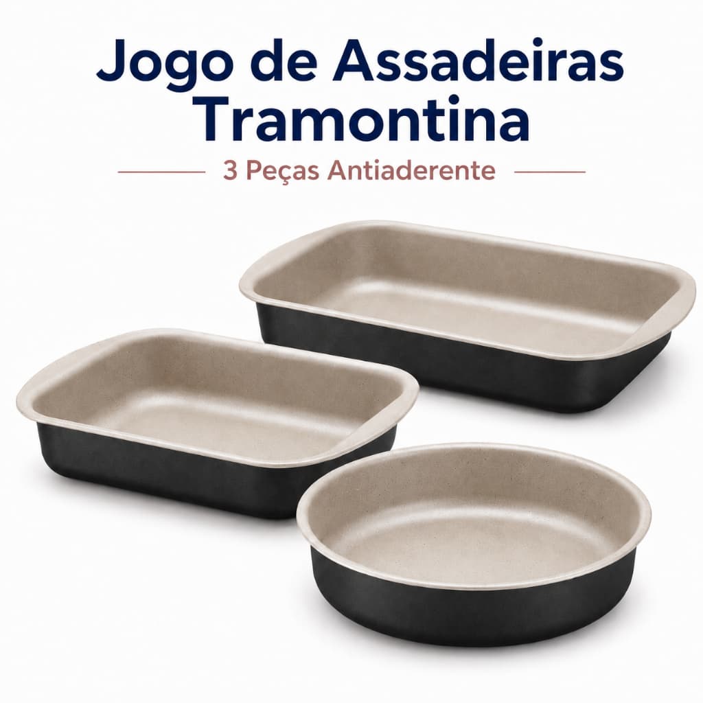 Jogo Assadeiras Alumínio Antiaderente Tramontina Conjunto 3 Peças Starflon