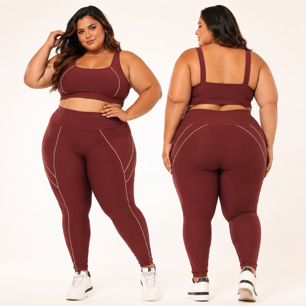 Conjunto Fitness Plus Size Feminino Top e Legging Cintura Alta Zero Transparência Suplex