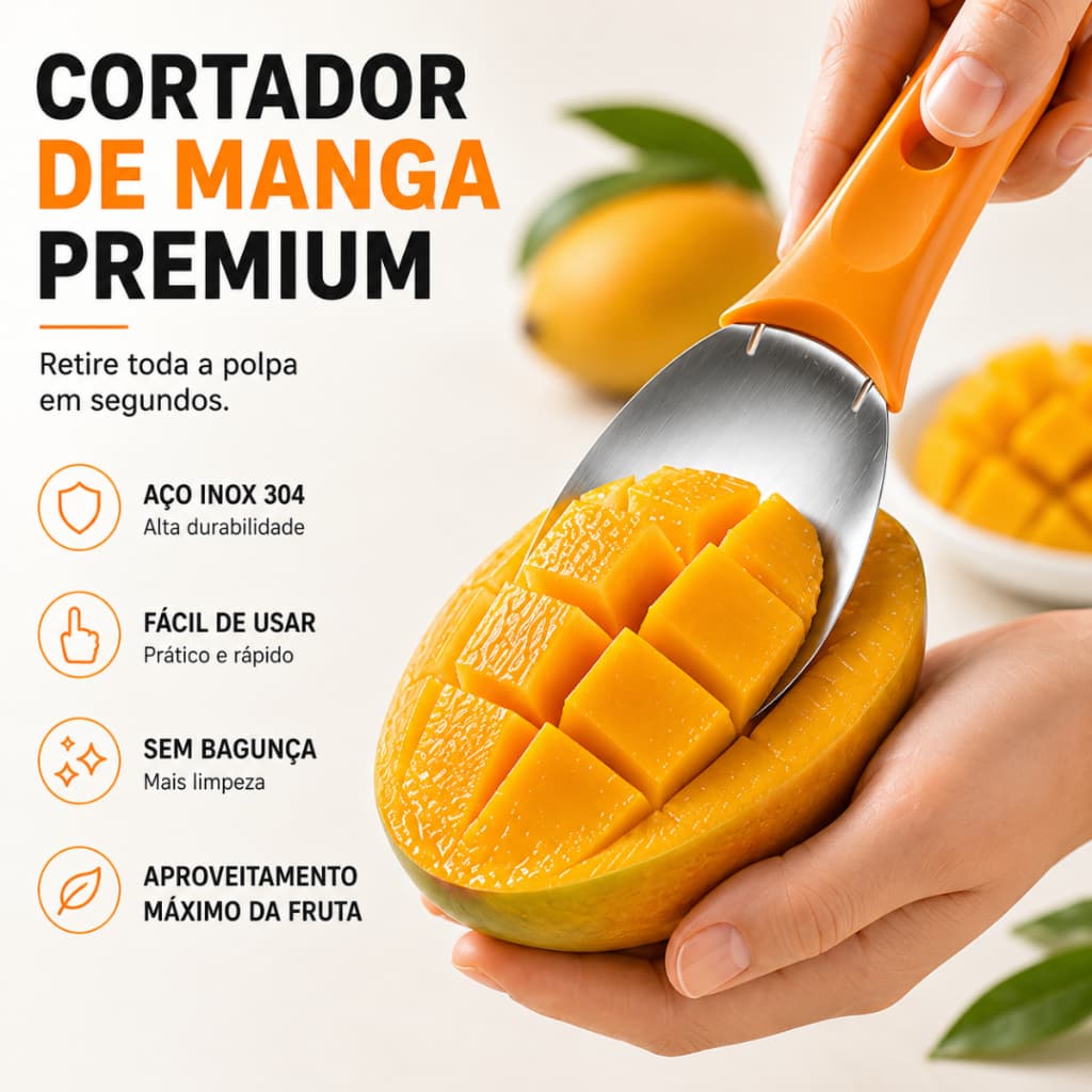 Cortador de Manga Aço Inox 304 Colher para Salada de Frutas Açaí Melancia Sobremesas e Receitas