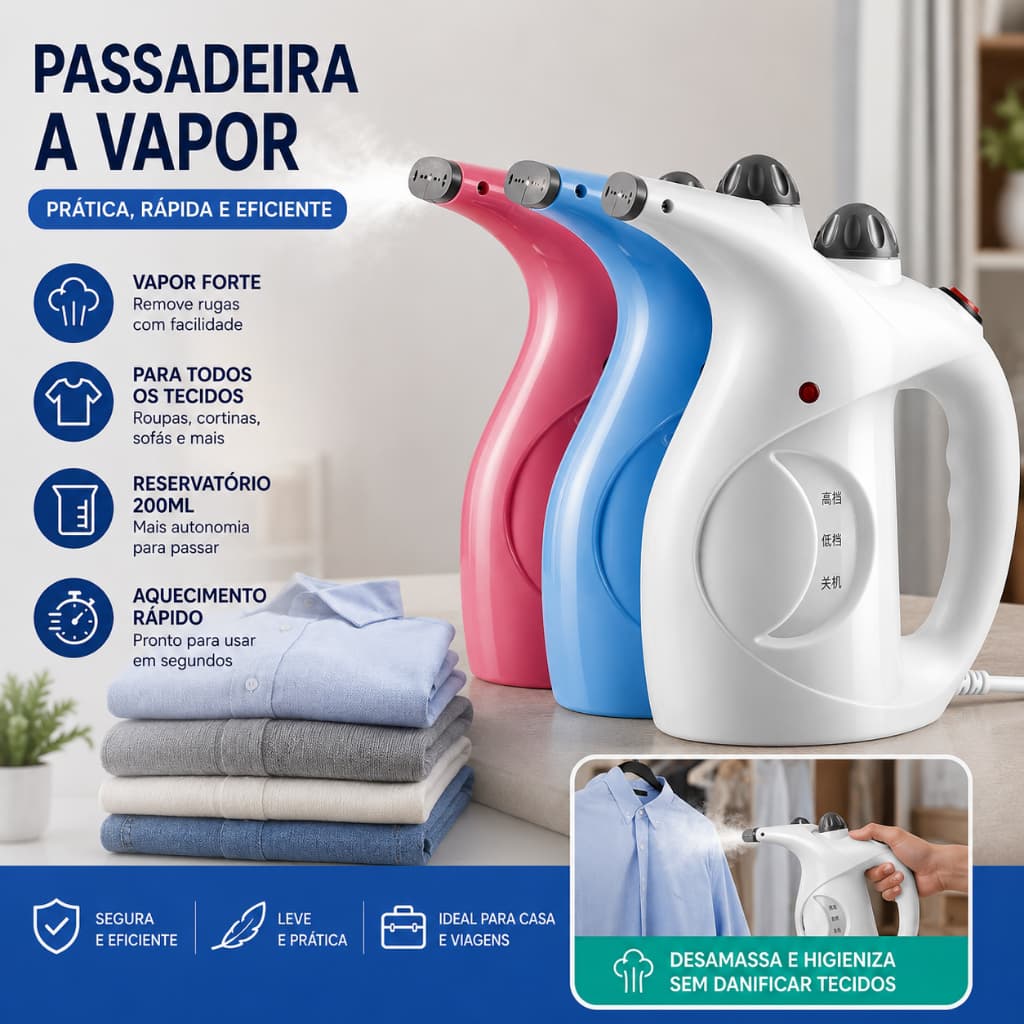 Passadeira 110v Vaporizador A Vapor De Roupas Tira Amasso Portátil 800w