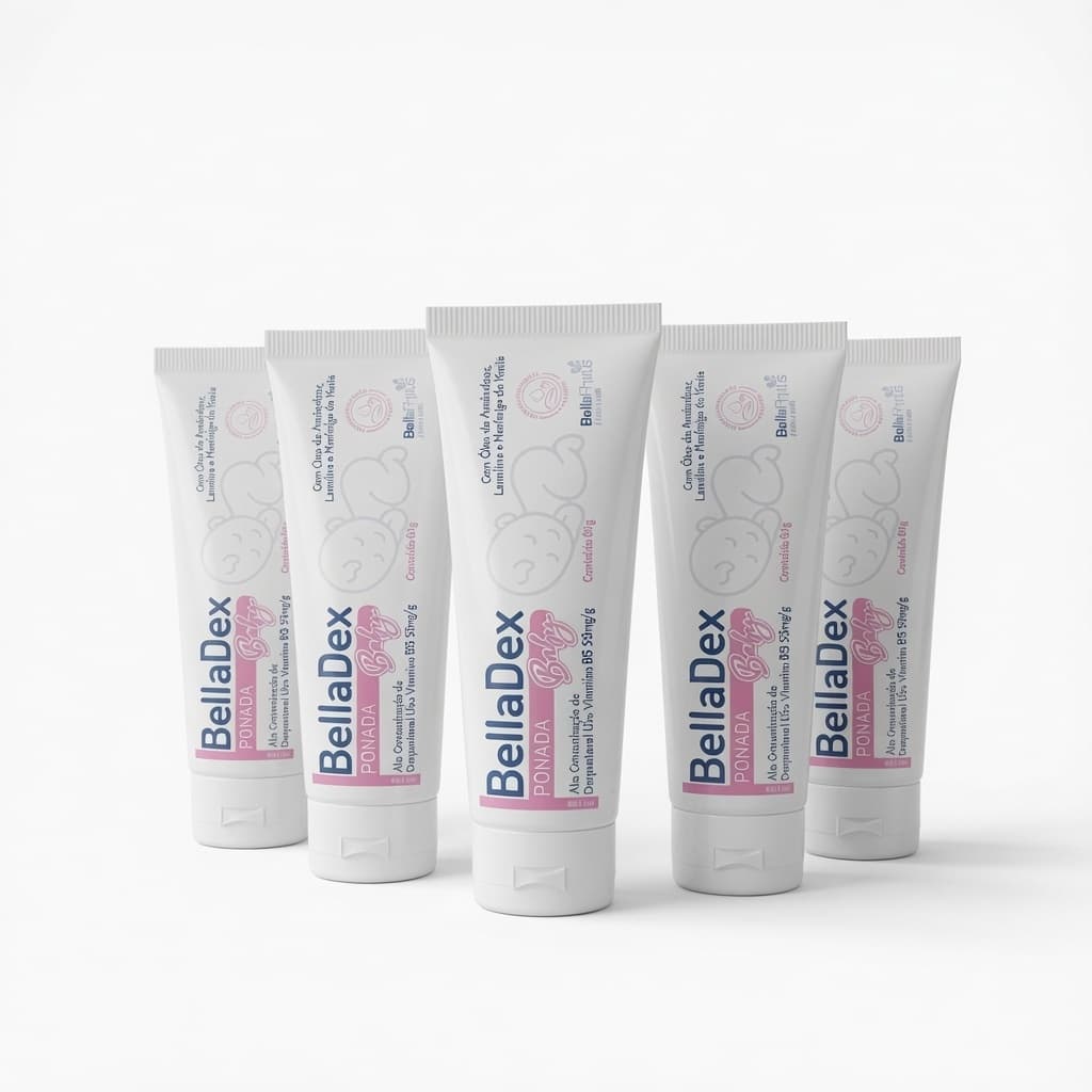 Kit 5 Pomadas BellaDex Baby 60g Prevenção de Assaduras Dexpantenol, Lanolina e Manteiga de Karité Hipoalergênica