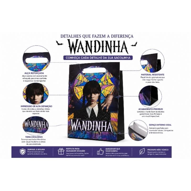 Sacola Surpresa Festa Aniversário Wandinha com 10 Unidades