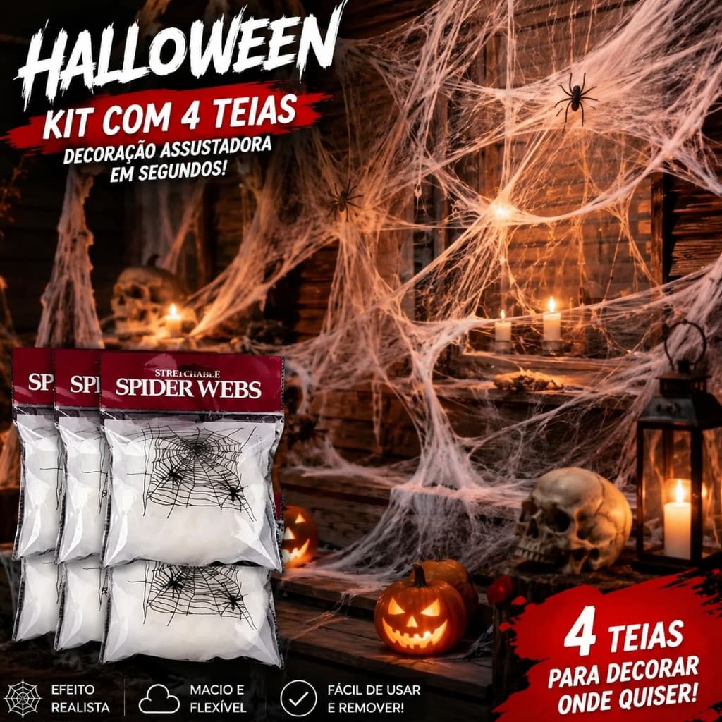 Teias De Aranha Artificial Decoração Halloween Teia Decorativa Branca Pacote Dia das Bruxas Terror