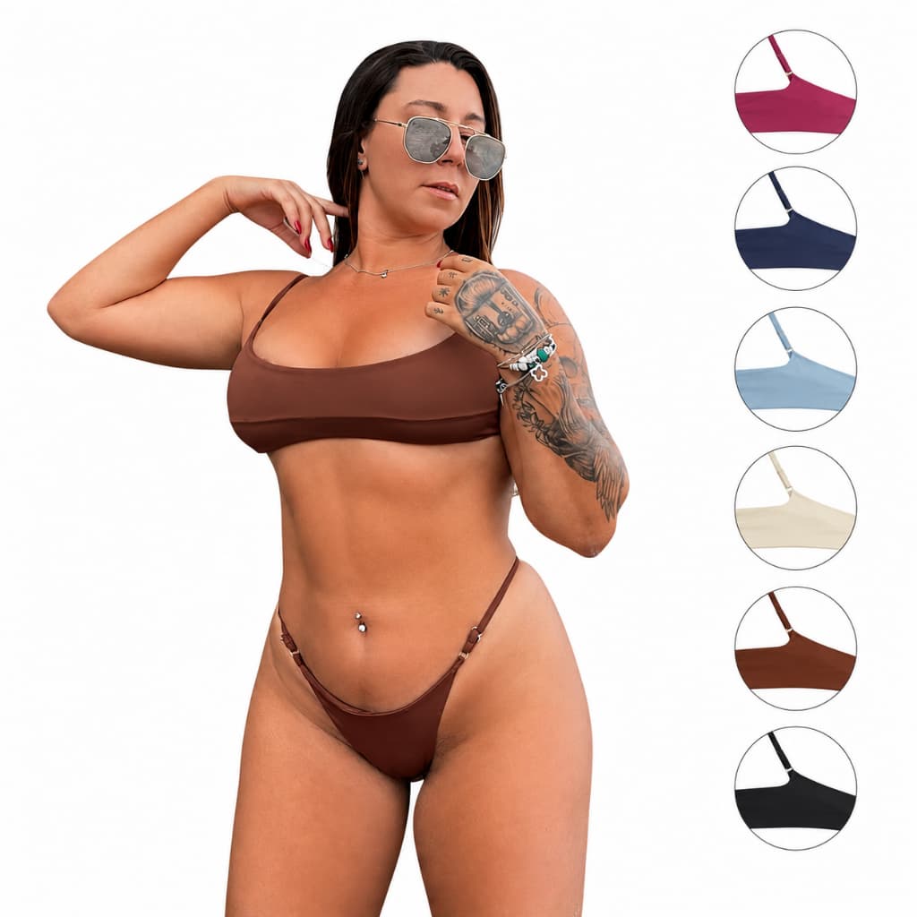 Biquíni Feminino 2 em 1 Top Faixa + Calcinha Tirinha Ajustável Moda Praia