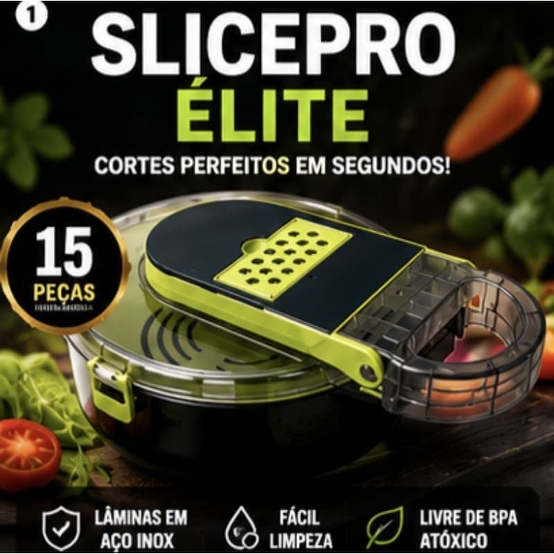 Ralador Fatiador de Legumes SlicePro Élite Multifuncional 15 Peças Cortador de Verduras com Recipiente