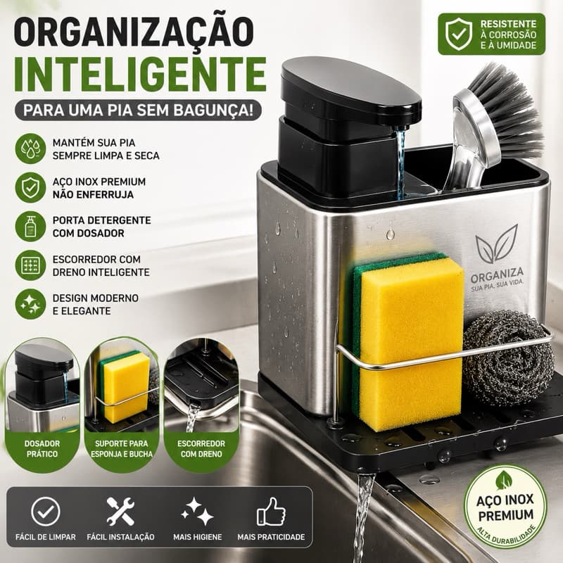 Organizador Pia Dispenser Detergente Porta Esponja Escorredor Cozinha Multifuncional Premium