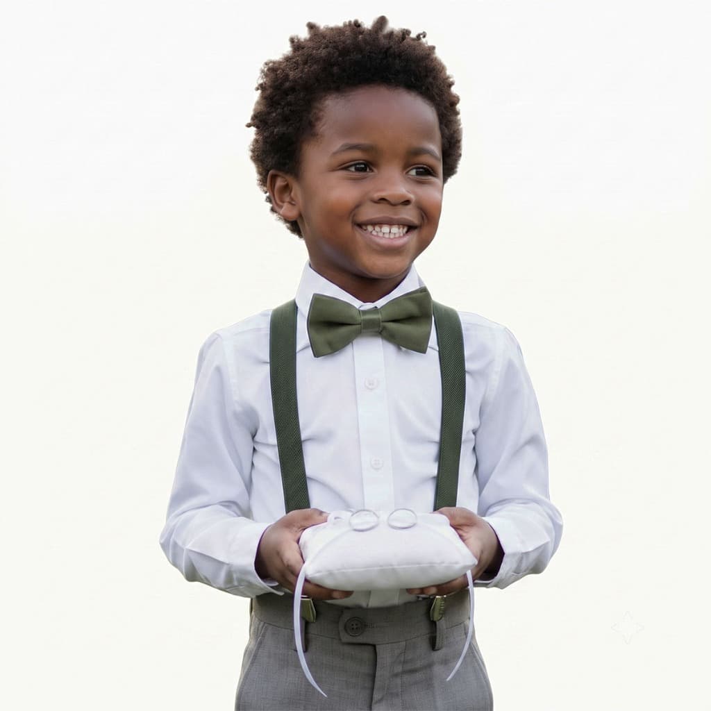 Kit Pajem Suspensório Verde Oliva e Gravata Borboleta Infantil
