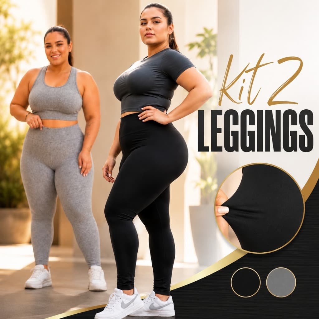 Kit 2 Calças Leggings Plus Size Feminina Suplex Grossa Zero transparência Roupa de academia