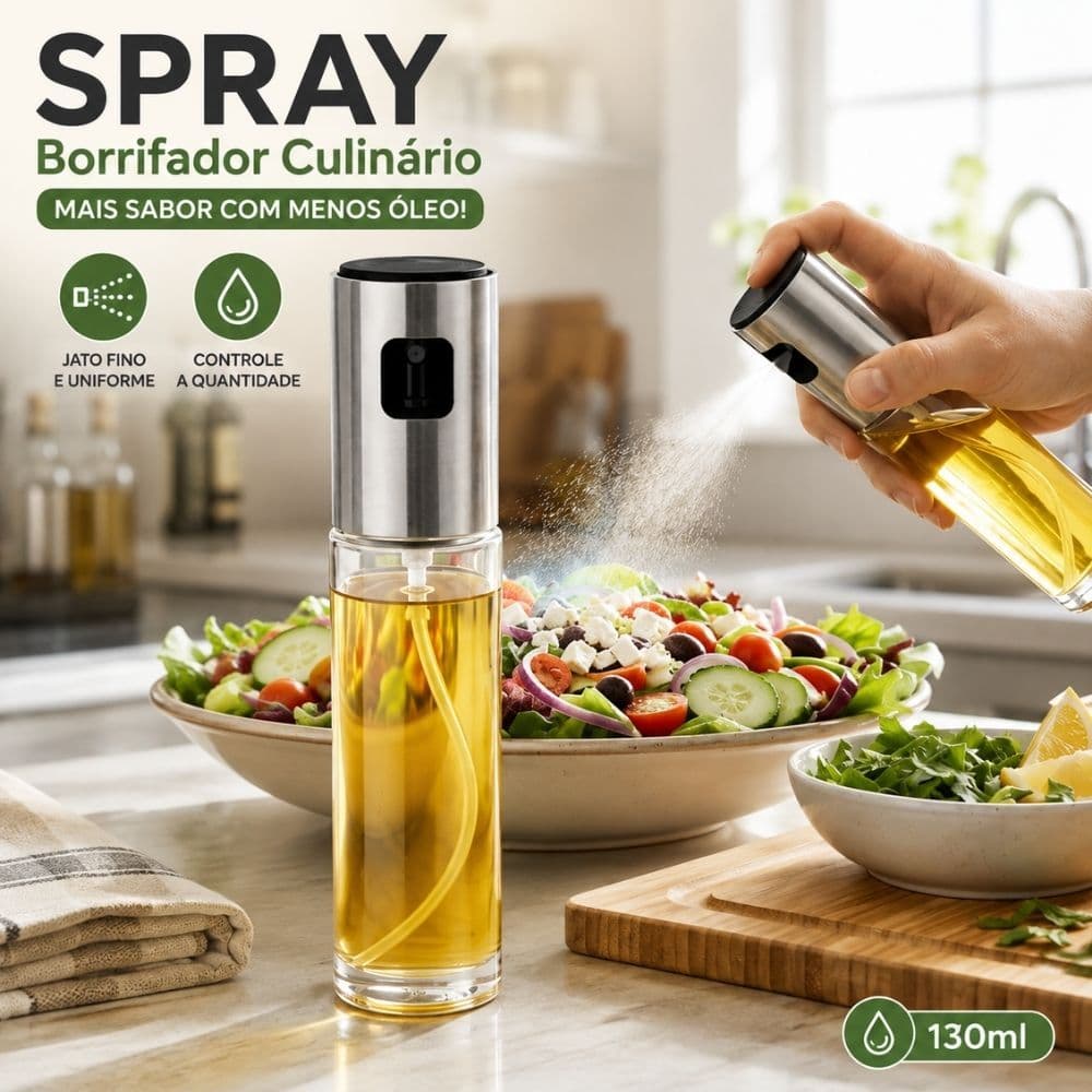 Spray Borrifador Culinário 130ml Vidro Pulverizador Óleo Azeite Vinagre Reutilizável Frasco Dosador para Air Fryer