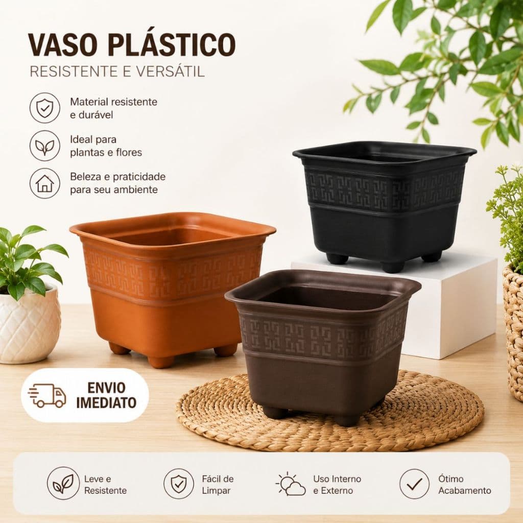 Kit 8 Vasos Quadrado 3 Litros Decorativo Plastico Resistente Mudass Jardins Plantas