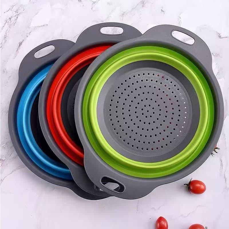 Escorredor Redondo Retrátil Dobrável Silicone Multiuso Verduras Frutas Arroz Macarrão Casa