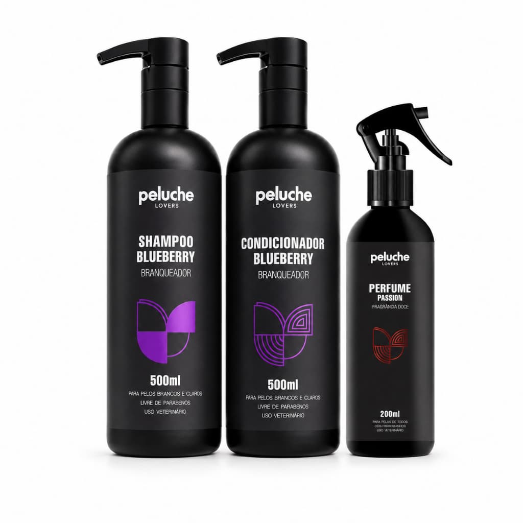 Shampoo Branqueador Condicionador Perfume Passion Peluche Pelos Claros Kit Banho Pet para Cães