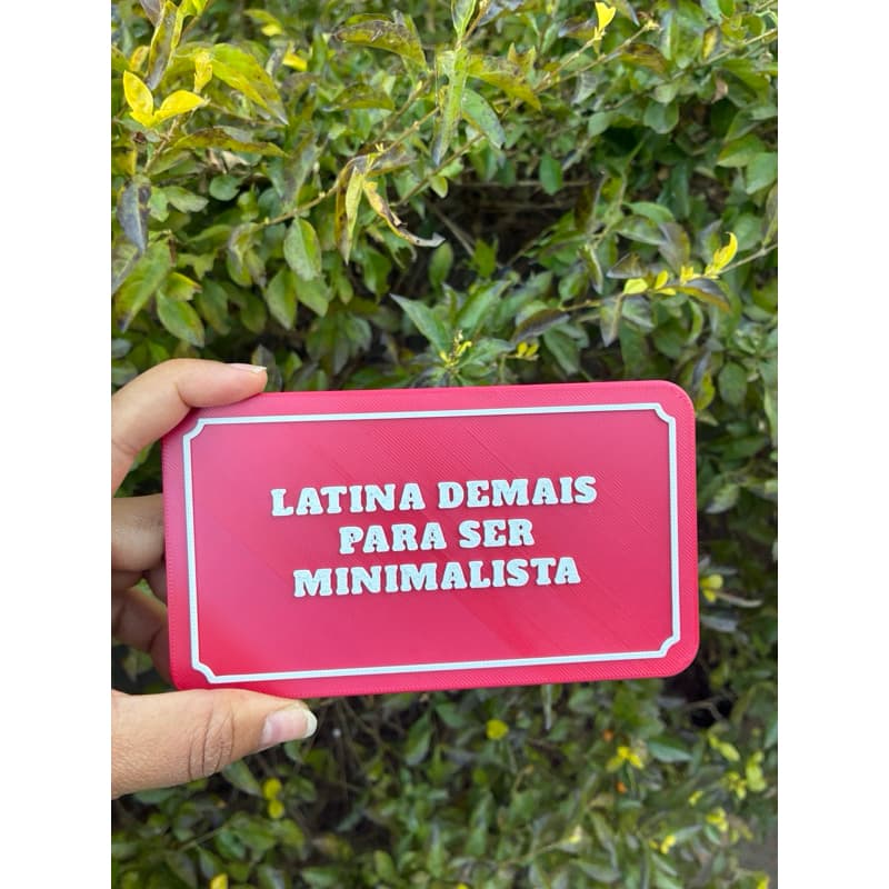 Plaquinha decorativa LATINA DEMAIS PRA SER MINIMALISTA (14x8cm) placa  LETRA relevo TIPO rua