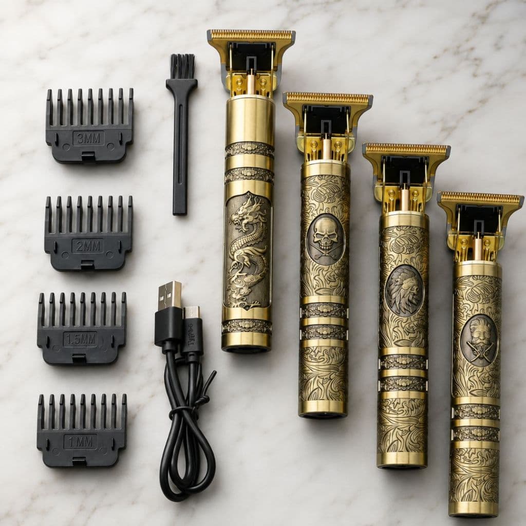 Máquina de Cortar Cabelo e Barba Dragão Profissional Sem Fio USB Aparador Recarregável 4 Pentes