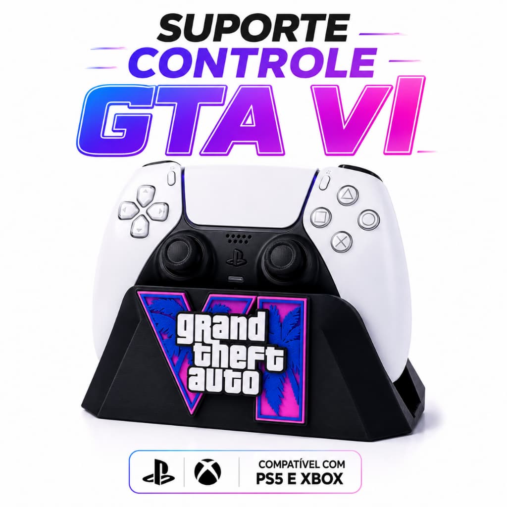 Suporte Controle GTA VI PS5 Xbox Porta Controle Gamer Organizador Impressão 3D Decoração Setup PlayStation Xbox Series